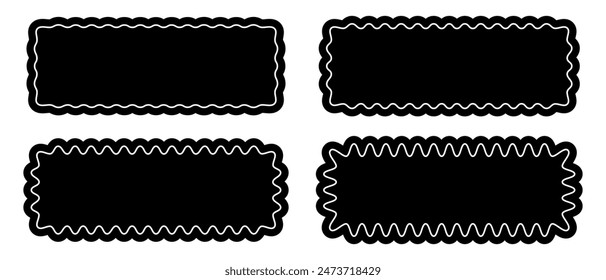 Conjunto de marcos rectangulares con bordes ondulados. Formas rectangulares con bordes curvos. Marcos de imagen o foto, cuadros de texto vacíos, etiquetas, etiquetas aisladas sobre fondo blanco. Ilustración gráfica Vector.