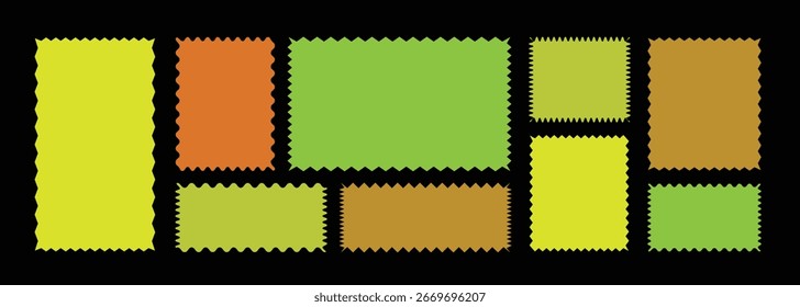 Set of Rectangle frames with zigzag edge, wavy edge shapes, zigzag frame, zigzag edge stickers.