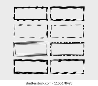 Set of rectangle grunge frames. Geometric linear empty borders. Template for graphic design. Vector illustration. 