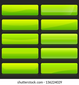Set of rectangle horizontal shiny green banner buttons with different gloss reflections over, eps10 vector