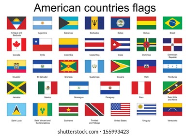 set of rectangle icons with flags of Americas