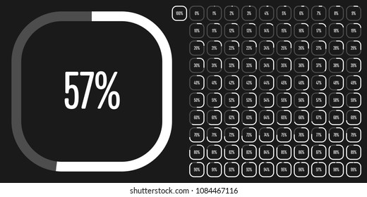 Set of rectangle percentage diagrams from 0 to 100 ready-to-use for web design, user interface (UI) or infographic - indicator with white