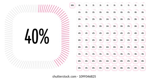 Set of rectangle percentage diagrams from 0 to 100 ready-to-use for web design, user interface (UI) or infographic - indicator with pink