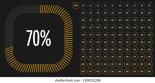 Set of rectangle percentage diagrams from 0 to 100 ready-to-use for web design, user interface (UI) or infographic - indicator with yellow