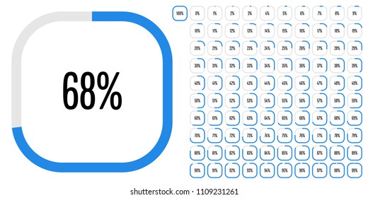 Set of rectangle percentage diagrams from 0 to 100 ready-to-use for web design, user interface (UI) or infographic - indicator with blue