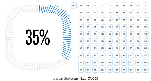 Set of rectangle percentage diagrams from 0 to 100 ready-to-use for web design, user interface (UI) or infographic - indicator with blue