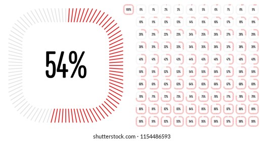 Set of rectangle percentage diagrams from 0 to 100 ready-to-use for web design, user interface (UI) or infographic - indicator with red