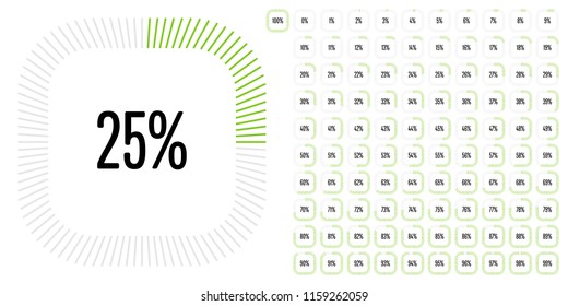 Set of rectangle percentage diagrams from 0 to 100 ready-to-use for web design, user interface (UI) or infographic - indicator with green