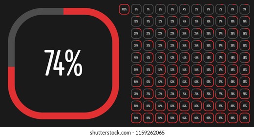 Set of rectangle percentage diagrams from 0 to 100 ready-to-use for web design, user interface (UI) or infographic - indicator with red