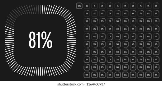 Set of rectangle percentage diagrams from 0 to 100 ready-to-use for web design, user interface (UI) or infographic - indicator with white