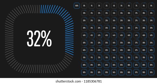 Set of rectangle percentage diagrams from 0 to 100 ready-to-use for web design, user interface (UI) or infographic - indicator with blue