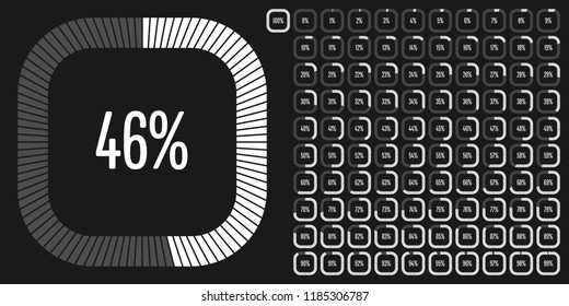 Set of rectangle percentage diagrams from 0 to 100 ready-to-use for web design, user interface (UI) or infographic - indicator with white
