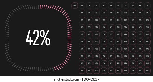 Set of rectangle percentage diagrams from 0 to 100 ready-to-use for web design, user interface (UI) or infographic - indicator with pink