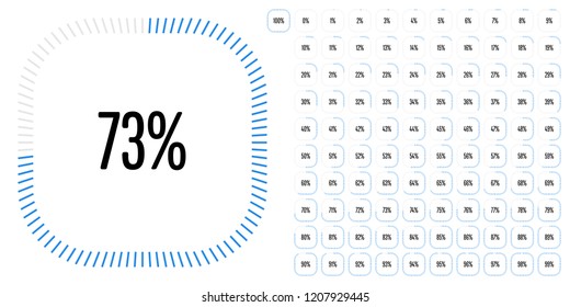 Set of rectangle percentage diagrams from 0 to 100 ready-to-use for web design, user interface (UI) or infographic - indicator with blue