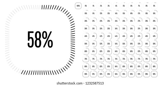 Set of rectangle percentage diagrams from 0 to 100 ready-to-use for web design, user interface (UI) or infographic - indicator with black