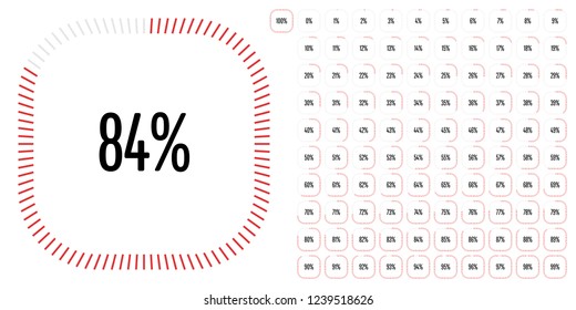 Set of rectangle percentage diagrams from 0 to 100 ready-to-use for web design, user interface (UI) or infographic - indicator with red