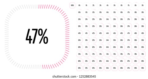 Set of rectangle percentage diagrams from 0 to 100 ready-to-use for web design, user interface (UI) or infographic - indicator with pink