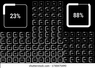 Set of rectangle percentage diagrams from 0 to 100 ready-to-use for web design, user interface (UI) or infographic - indicator with white