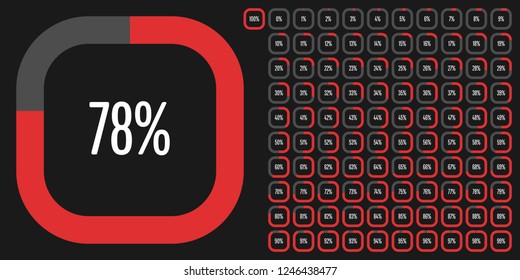 Set of rectangle percentage diagrams (meters) from 0 to 100 ready-to-use for web design, user interface (UI) or infographic - indicator with red