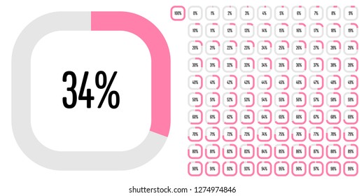 Set of rectangle percentage diagrams (meters) from 0 to 100 ready-to-use for web design, user interface (UI) or infographic - indicator with pink