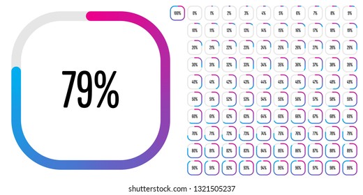Set of rectangle percentage diagrams (meters) from 0 to 100 ready-to-use for web design, user interface (UI) or infographic - indicator with gradient from magneta (hot pink) to cyan (blue)