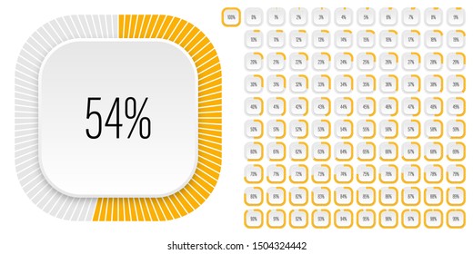 Set of rectangle percentage diagrams meters from 0 to 100 ready-to-use for web design, user interface UI or infographic - indicator with yellow