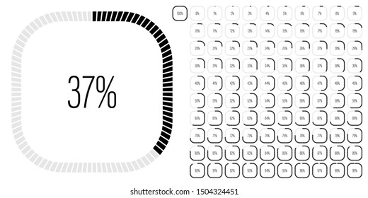 Set of rectangle percentage diagrams meters from 0 to 100 ready-to-use for web design, user interface UI or infographic - indicator with black