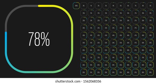 Set of rectangle percentage diagrams meters from 0 to 100 ready-to-use for web design, user interface UI or infographic - indicator with gradient from yellow to cyan blue