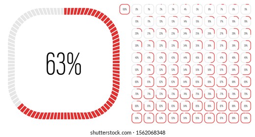Set of rectangle percentage diagrams meters from 0 to 100 ready-to-use for web design, user interface UI or infographic - indicator with red