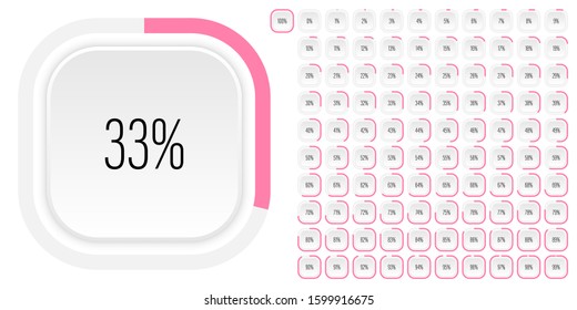 Set of rectangle percentage diagrams meters from 0 to 100 ready-to-use for web design, user interface UI or infographic with 3D concept - indicator with pink