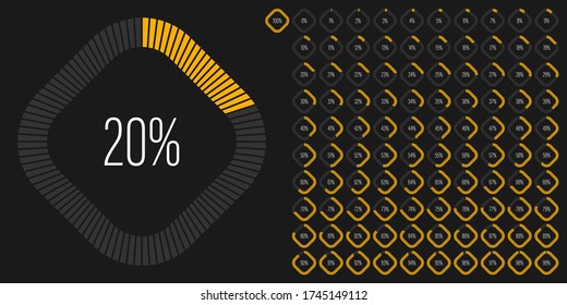 Set of rectangle percentage diagrams meters from 0 to 100 ready-to-use for web design, user interface UI or infographic - indicator with yellow