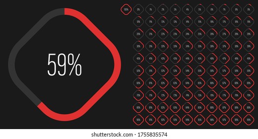 Set of rectangle percentage diagrams meters from 0 to 100 ready-to-use for web design, user interface UI or infographic - indicator with red
