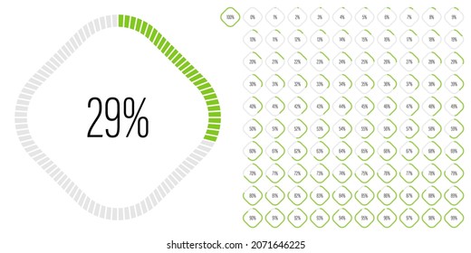 Set of rectangle percentage diagrams meters from 0 to 100 ready-to-use for web design, user interface UI or infographic - indicator with green