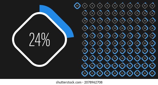 Set of rectangle percentage diagrams meters from 0 to 100 ready-to-use for web design, user interface UI or infographic - indicator with blue