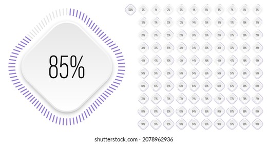 Set of rectangle percentage diagrams meters from 0 to 100 ready-to-use for web design, user interface UI or infographic - indicator with purple