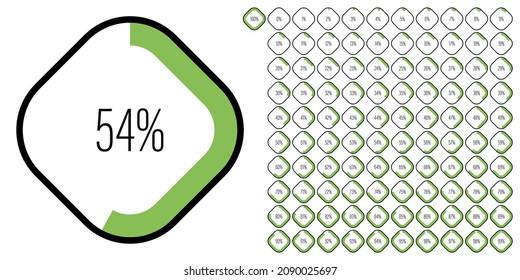 Set of rectangle percentage diagrams meters from 0 to 100 ready-to-use for web design, user interface UI or infographic - indicator with green