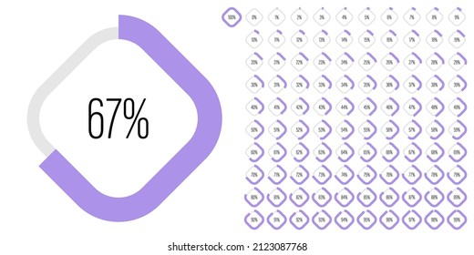 Set of rectangle percentage diagrams meters from 0 to 100 ready-to-use for web design, user interface UI or infographic - indicator with purple