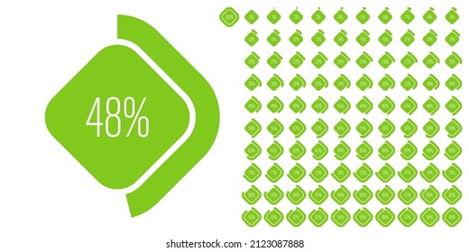 Set of rectangle percentage diagrams meters from 0 to 100 ready-to-use for web design, user interface UI or infographic - indicator with green