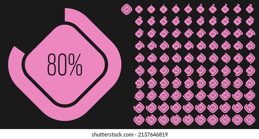 Set of rectangle percentage diagrams meters from 0 to 100 ready-to-use for web design, user interface UI or infographic - indicator with pink