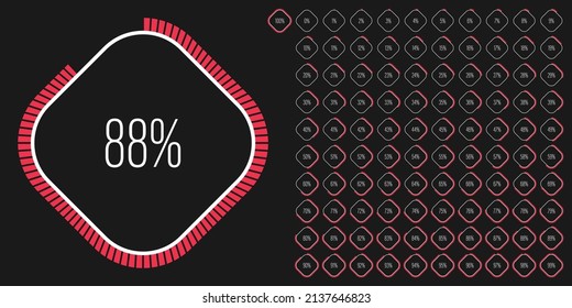 Set of rectangle percentage diagrams meters from 0 to 100 ready-to-use for web design, user interface UI or infographic - indicator with red