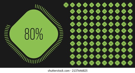Set of rectangle percentage diagrams meters from 0 to 100 ready-to-use for web design, user interface UI or infographic - indicator with green
