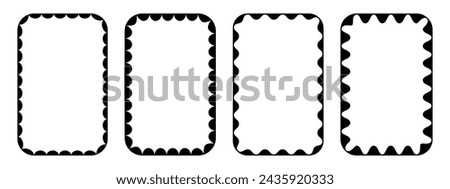 Set of rectangle photo or picture frames with wavy inner borders. Retro vignettes collection. Wiggly text box frameworks. Decoration design elements isolated on white background. Vector illustration.