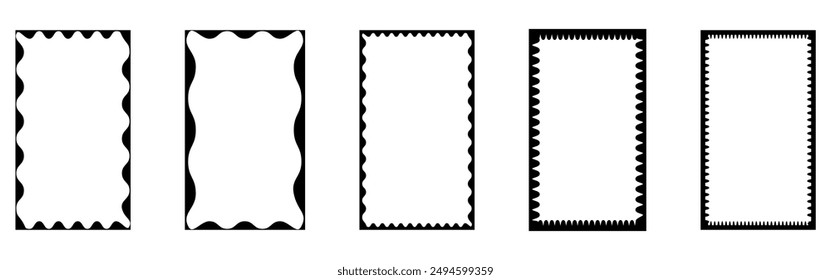 Set of rectangle picture frames with wavy inner borders. Decoration design elements isolated on white background
