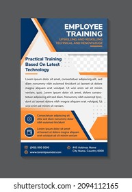 Set of Rectangle roll up banner template design with headline employee training vertical layout with space for photo collage. orange and blue on element and grey background.