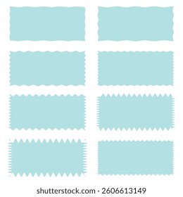 Set of rectangle shape frames with zigzag edge. Uneven zigzag rectangular shapes. Jagged rectangle. Isolated elements for design of text box, badge, banner. Vector illustration