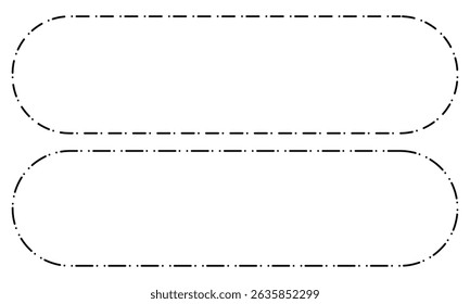 Set of rectangle shapes with dashed lines. Dotted geometric figures isolated on white background. Cut here pictograms for paper coupons or sale tags. Vector outline illustration
