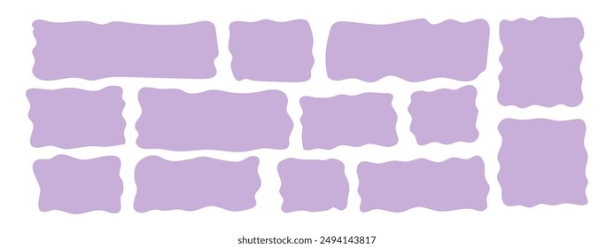 Set rectangle and square paper quote frames, quote text box, empty form with wavy edge. Dilog or title border. Hand drawn speech bubble.