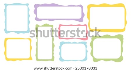 Set rectangle and square paper quote frames, quote text box, empty form with wavy edge. Dilog or title border. Hand drawn speech bubble.