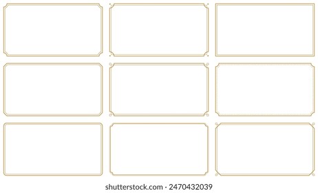 Set of rectangle subtle gold frame horizontal border in oriental style with 15x8 scale ratio for web presenation, video thumbnail,card,banner, vector illustration.