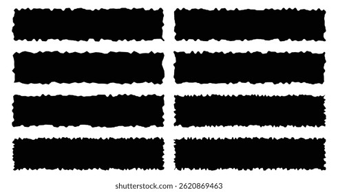 Set of rectangle torn paper frames. Torn paper, jagged rectangular shape box element set with zigzag edges. 
